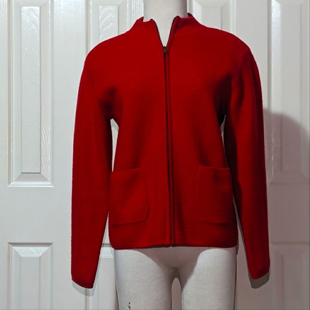 100% WOOL WONDDRAWOOL BY KNITTING NEEDLES RED SWEATER